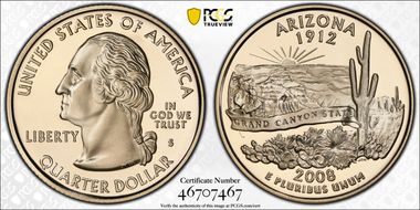 2008-S 25C Arizona PR69DCAM