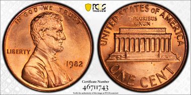 1982 1C Zinc, Small Date MS66RD