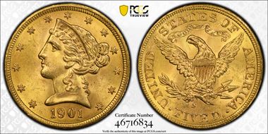 1901-S $5 MS64+ 