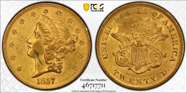1857 $20 AU58