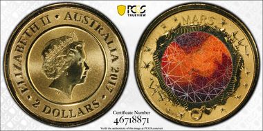2017 $2 Planetary Coins Mars Colorized MS70