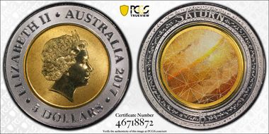 2017 $5 Planetary Coins Saturn Colorized MS69