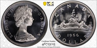 1966 S$1 Large Beads Ag PL67CAM