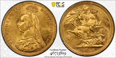 1889-M Sov S-3867A DISH M11 1st Obv. Angled J MS61