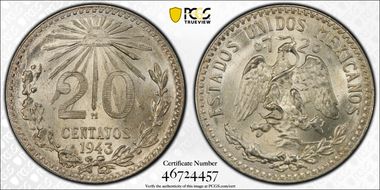 1943-M 20C KM-438 Ag MS67