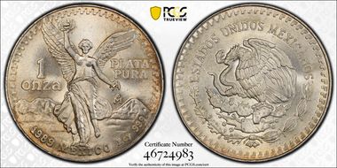 1989-Mo Onza Libertad Ag w/o Dot 999 MS67