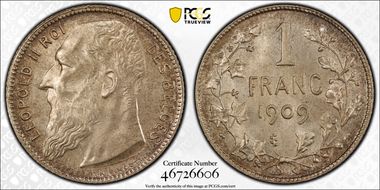 1909 1 Fr KM-56.2 BELGES MS65