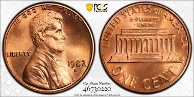 1982-D 1C Zinc, Large Date MS69RD