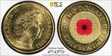 2012 $2 Remembrance Day Colorized MS67