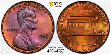 1982 1C Bronze Small Date MS65RB