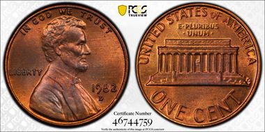 1982-D 1C Bronze MS65RB