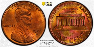 1982-D 1C Zinc, Small Date MS66RB