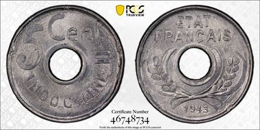 1943 5C Lec-124 Rainurée MS66