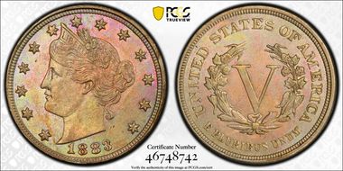 1883 5C No CENTS AU58