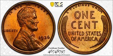 1936 1C Satin PR65RD