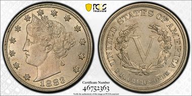 1883 5C No CENTS MS62