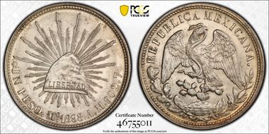1898-Mo AM Peso Restrike KM-409.2 MS63