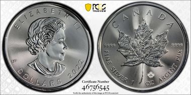 2022 $5 Maple Leaf Ag MS69