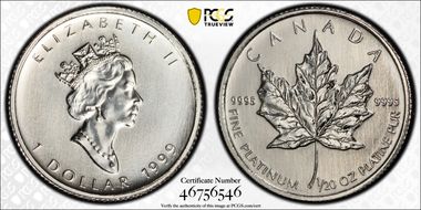1999 $1 Maple Leaf/Pt MS68
