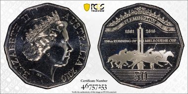 2010 50C Melbourne Cup 1861-2010 Finish Pole MS68