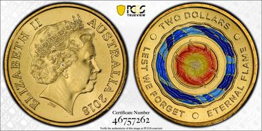 2018 $2 Lest We Forget Eternal Flame Colorized MS67