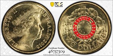 2015 $2 Lest We Forget Colorized MS65