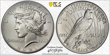 2021 $1 Peace Dollar 100th Anniversary MS70