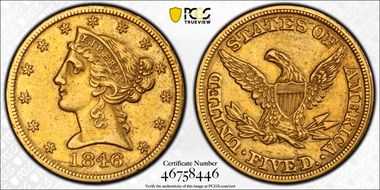 1846 $5 Large Date XF40