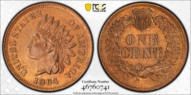 1864 1C L on Ribbon MS64RB
