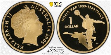 2005 $1 End of WWII - Dancing Man Al-Bronze PR69DCAM