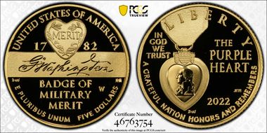 2022-W $5 National Purple Heart Hall of Honor PR70DCAM