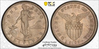 1907-S Peso AU50