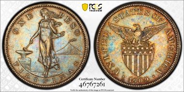 1909-S Peso KM-172  Ag AU53