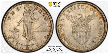 1908-S Peso KM-172  Ag AU58