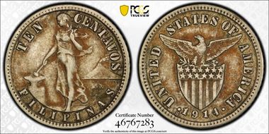 1914-S 10C Allen 8.10a Short Bar VF35