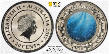 2017 20C Planetary Coins Uranus Colorized MS70