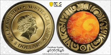 2017 $5 Planetary Coins Sun Colorized MS69