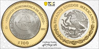 2012-Mo 100 P Zacatecas Provisional 8R Numismatic Heritage PL69