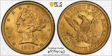 1907 $5 MS66