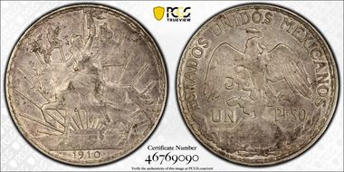 1910 Peso Caballito KM-453  Ag AU53
