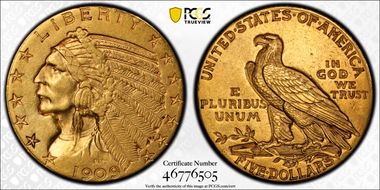 1909-D $5 AU55