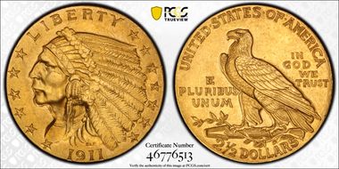 1911 $2.50 AU58