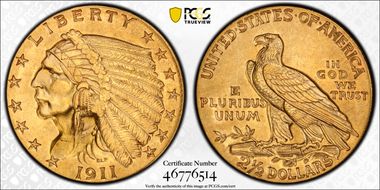 1911 $2.50 AU58