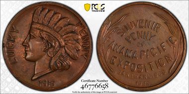 1915 Medal Panama-Pacific Expo 72mm CA Souvenir Penny AU58BN