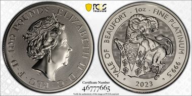 2023 £100 Yale of Beaufort Pt Royal Tudor Beasts MS69