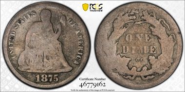 1875-CC 10C Mintmark Above Bow AG3