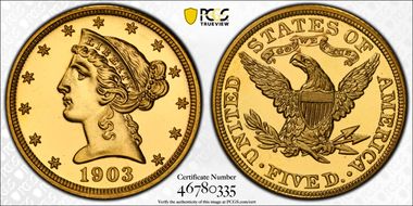 1903 $5 PR65