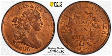 1806 1/2C Large 6, Stems MS63RD