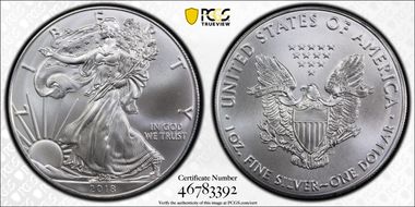 2018 $1 Silver Eagle MS70