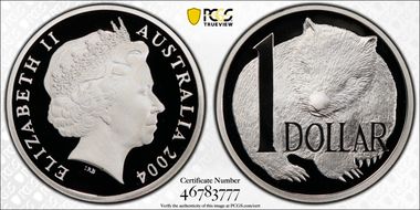 2004 $1 Wombat Ag 20 Yrs of the Dollar Coin PR70DCAM